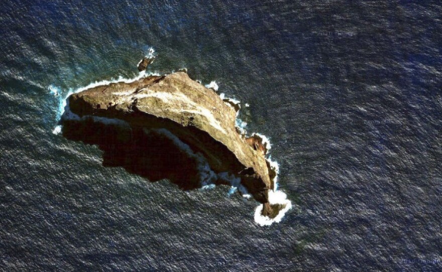 A satellite view of Ball's Pyramid in the Tasman Sea off the eastern coast of Australia.