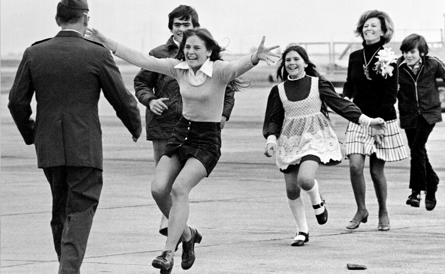 Released prisoner of war Lt. Col. Robert L. Stirm is greeted by his family at Travis Air Force Base in Fairfield, Calif., as he returns home from the Vietnam War, March 17, 1973.