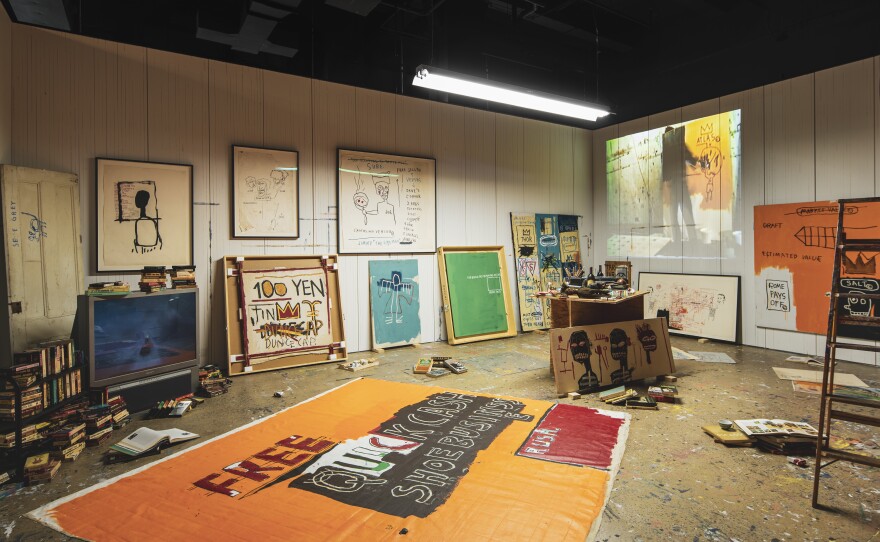 The recreation of Basquiat's studio at 57 Great Jones St. in Manhattan within the "King Pleasure" exhibition.