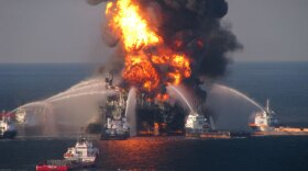 The Deepwater Horizon offshore rig days after the explosion that killed 11 and spilled millions of gallons of oil into the Gulf of Mexico.
