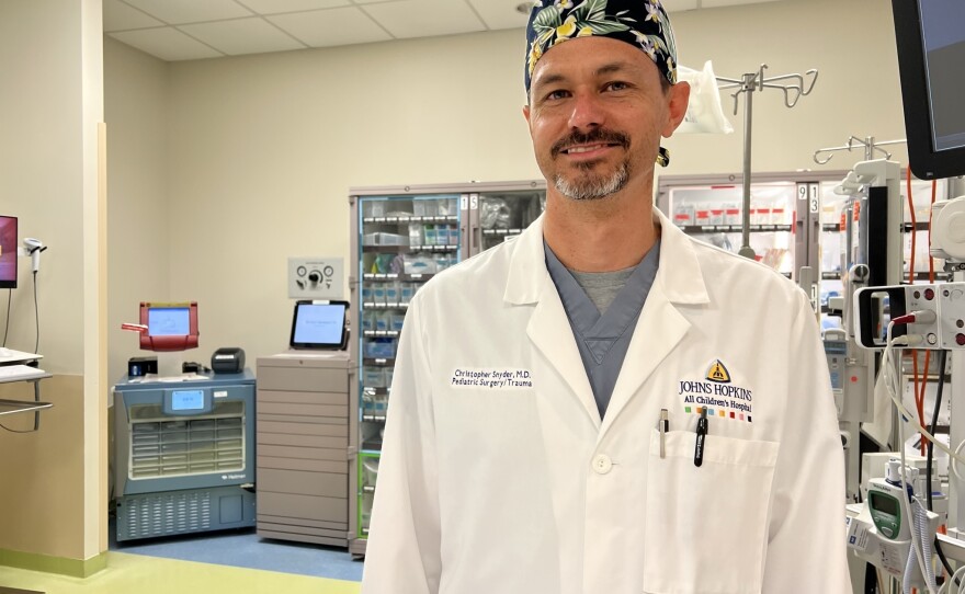 Dr. Chris Snyder leads the pediatric trauma program at Johns Hopkins All Children's Hospital in St. Petersburg, Florida. Snyder is alarmed by the recent increase in young patients admitted with gunshot wounds.