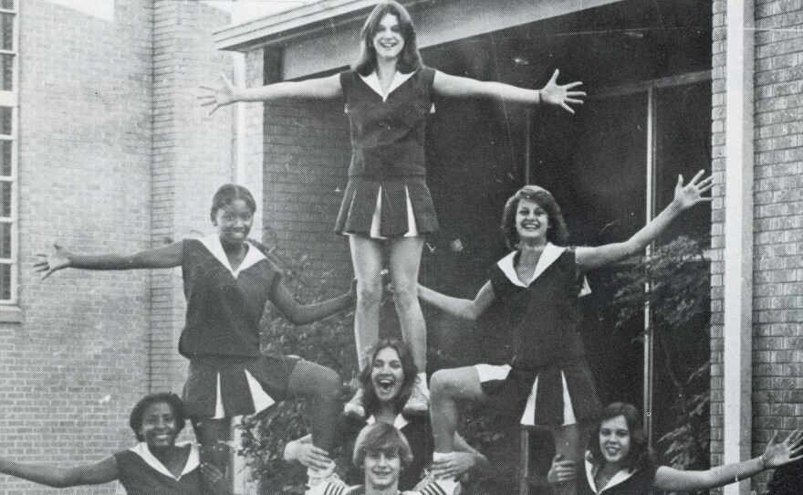 Mississippi’s Leland High School cheerleaders in the 1979 yearbook. Pamela Pepper is doing a split at the bottom. AMERICAN EXPERIENCE "The Harvest"