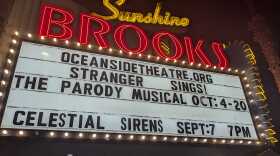 Sunshine Brooks Theater marquee shows the upcoming comedy "Stranger Sings!: The Parody Musical" in this undated photo.