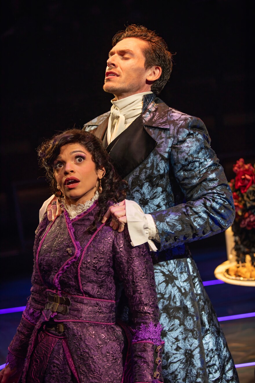 Gizel Jiménez as Lucy and George Krissa as Dracula in "Dracula, A Comedy of Terrors." (2024)