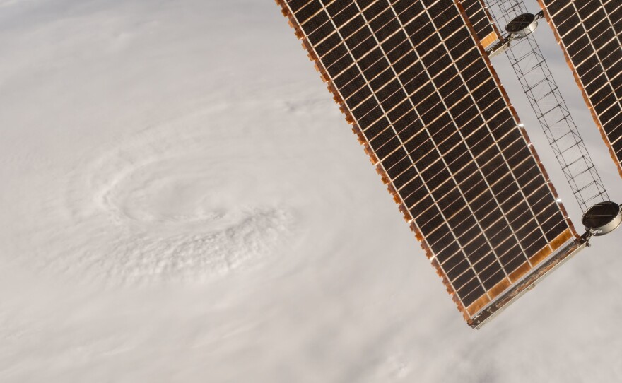 A photo taken Tuesday shows Hurricane Matthew as seen from the International Space Station.