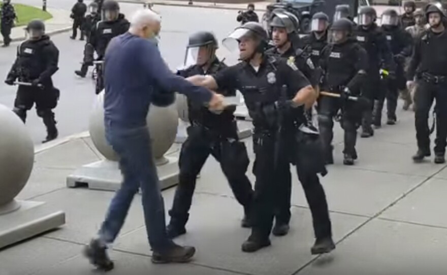 A video shows officers shoving an older man during a Black Lives Matter demonstration in June 2020 in Buffalo, N.Y.