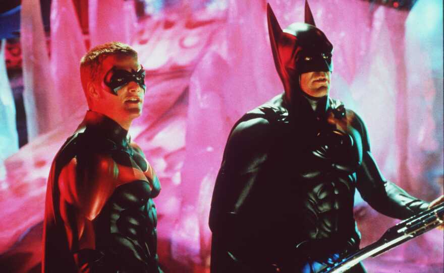 Batman and Robin have appeared on screen in many different forms over the years. Above, George Clooney as Batman and Chris O'Donnell as Robin in the 1997 film<em> Batman & Robin.</em>