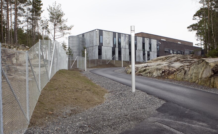 The prison in Halden, Norway, shown here in April 2010, is surrounded by a 25-foot-high concrete wall and little else to suggest it's a maximum-security facility. The emphasis is on treating the prisoners with respect and giving them the skills to reintegrate into society when they leave.