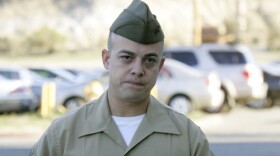 Staff Sgt. Frank Wuterich walks into court during opening statements in the Haditha murders trial at Camp Pendleton Jan. 9, 2012, in Oceanside, Calif