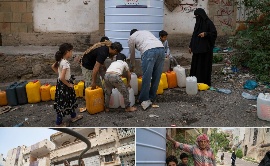 Yemen is one of the world's most water scarce countries, in Taiz that problem has been exacerbated as water has been weaponized in the war. Children are sent out to search tanks and discarded containers for any remaining water.
