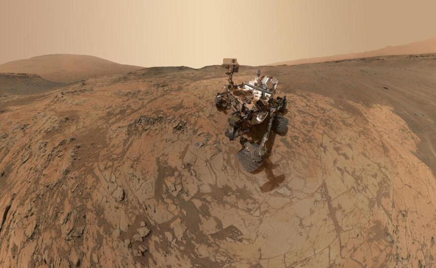 NASA's Curiosity rover took dozens of images that together made a selfie in January on the Mount Sharp area of Mars.