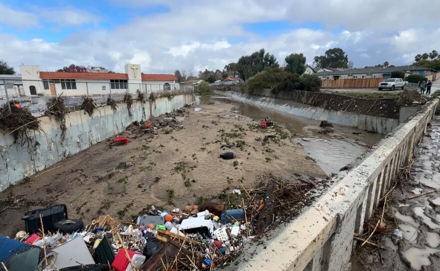 Debris and mud left behind by Monday's storm are seen in this photo taken on January 23, 2024. San Diego, California. 