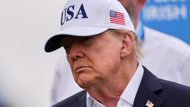 U.S. President Donald Trump attends the Irish Open golf tournament at Trump International Golf Links in Doonbeg, Ireland, Sunday, Sept. 13, 2026.