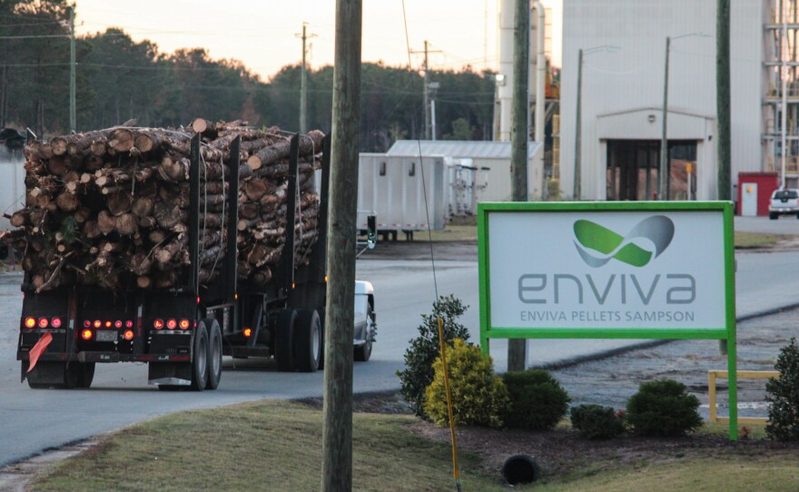A load of wood enters a wood pellet plant operated by Enviva Partners in Sampson County, N.C. Enviva is one of the largest producers of wood pellets in the U.S.