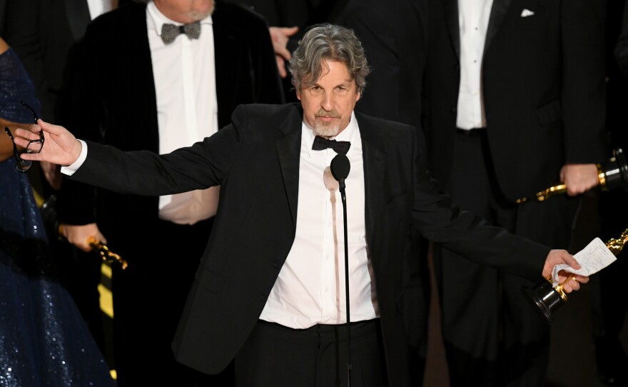 Peter Farrelly accepts the Best Picture award for 'Green Book' onstage during Sunday's Academy Awards.