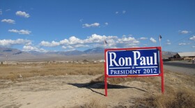 A Ron Paul billboard mounted by volunteers on a road in Pahrump, Nev.