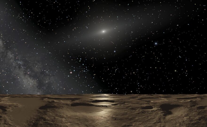 An artist's conception of the view from the dwarf planet Sedna. David Gerdes of the University of Michigan says the surface of 2014 UZ224 would look much the same.