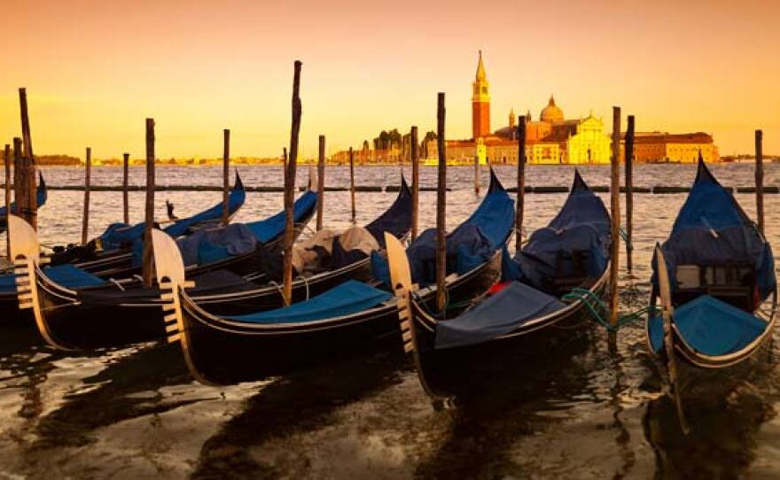 Gondolas and San Giorgio Maggiore Church.