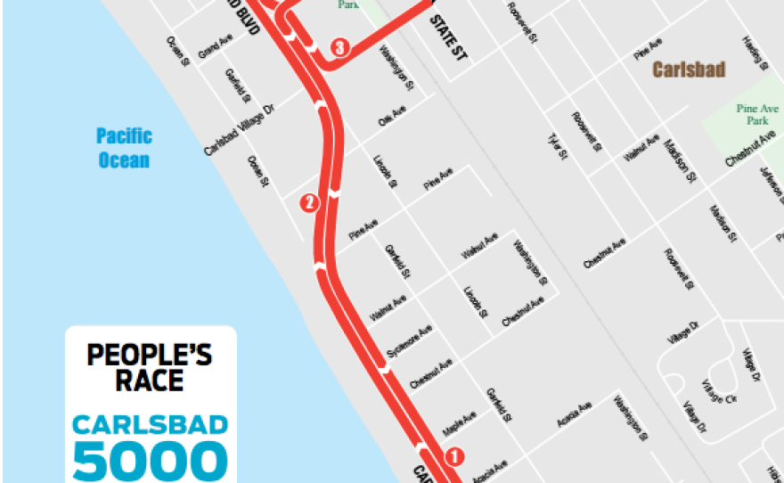 A map of the Carlsbad 5000 race on Sunday, April 3, 2016.