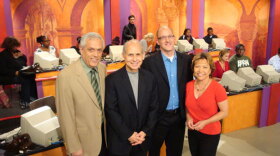 Dr. Daniel Amen (2nd from left) live in the KPBS Studio during a membership campaign in San Diego. 
