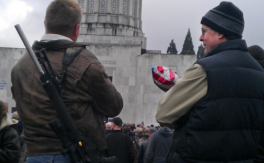 Gun rights supporters rally at the Oregon Capitol in February.