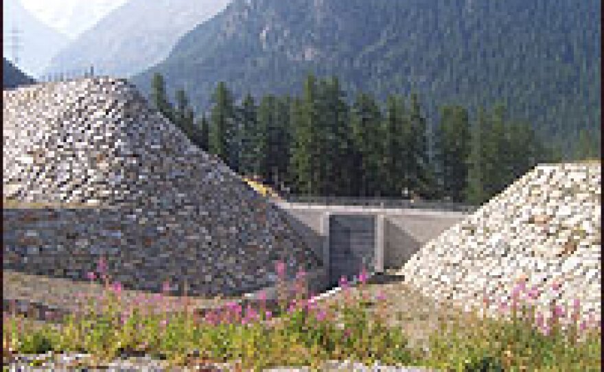 Part of the dam built by the town of Pontresina in anticipation of melting permafrost due to global warming.