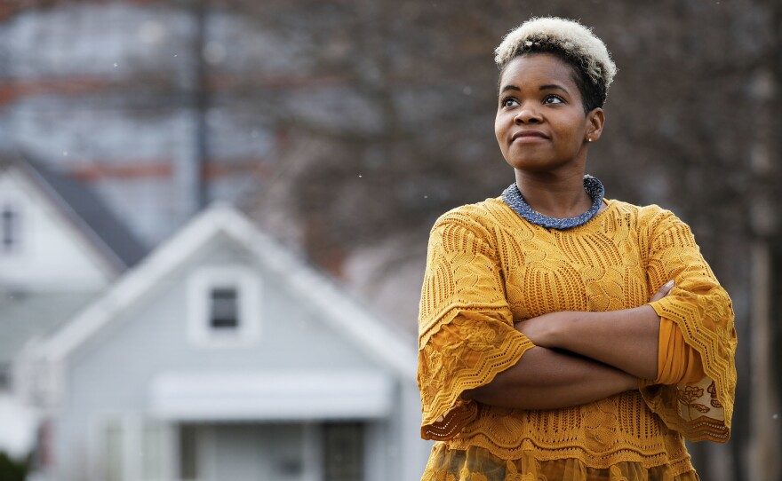 Community activist India Walton looks on as she campaigns to replace four-term Mayor Byron Brown, in Buffalo, New York, U.S., December 15, 2020.