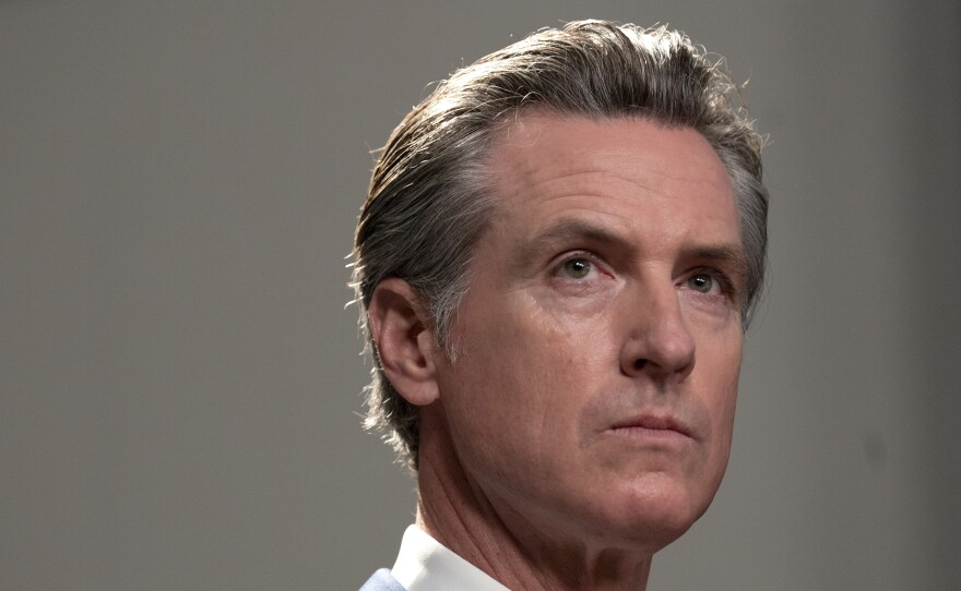 California Gov. Gavin Newsom answers questions during a news conference in Sacramento, Calif., on Tuesday, Sept. 26, 2023.