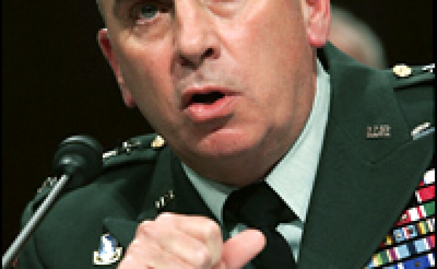 Commander of U.S. Central Command Army Gen. John Abizaid testifies during a hearing before the Senate Armed Services Committee.