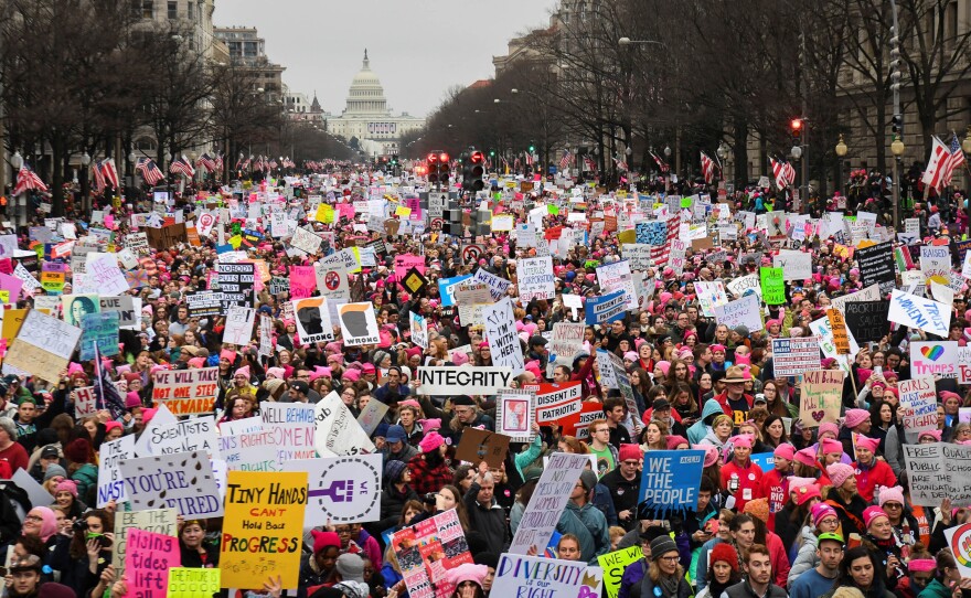 Hundreds of thousands march down Pennsylvania Avenue during the Women's March in Washington, D.C., on Jan. 21.