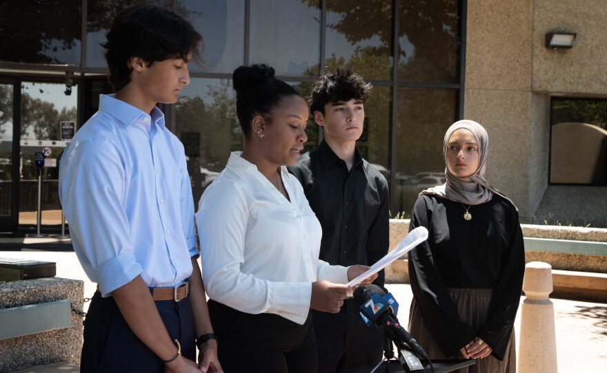 Leaders of Youth To End Solitary SD hold a press conference outside the San Diego County Sheriff's Office headquarters on Wednesday, July 15, 2026.