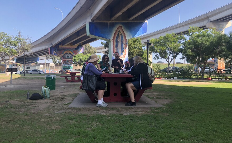 SEPIA students gather under the Coronado bridge in Chicano Park, Nov. 8, 2018.