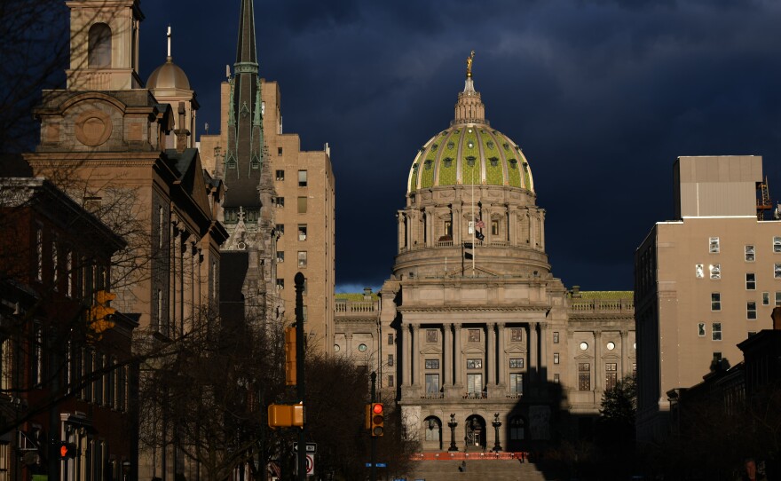 Pennsylvania GOP lawmakers want to amend the state's constitution to include a voter ID requirement. The Pennsylvania Capitol is seen on Jan. 17.