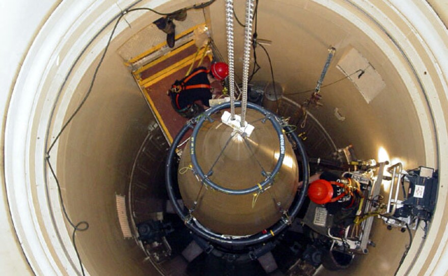 An intercontinental ballistic missile in its silo at Malmstrom Air Force Base in Montana.