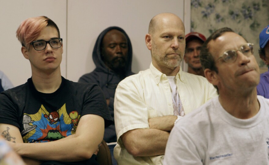 Therapy session in Florida Justice Transitions trailer park, St. Petersburg, Fla.