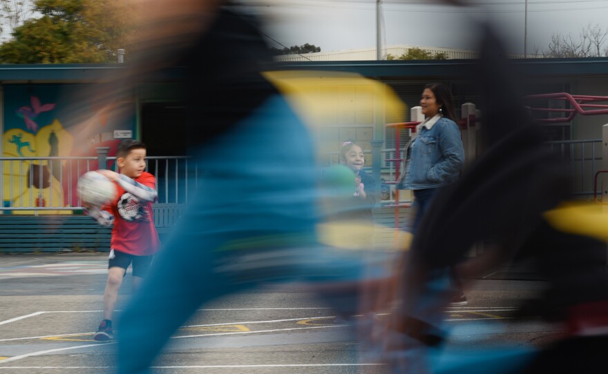 Students play during recess at Perkins K-8 in San Diego on July 25, 2024.
