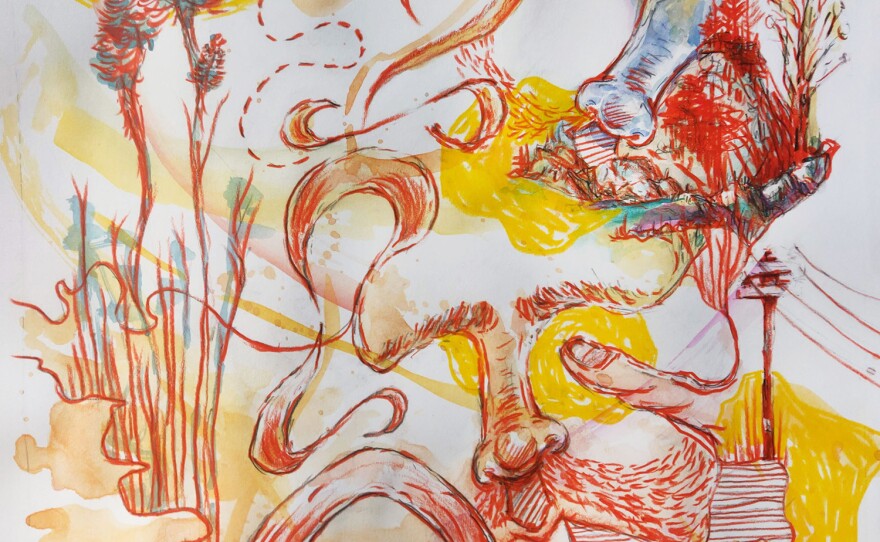 "Switching Melodies," by San Diego artist T.Jay Santa Ana, will be on view at Thumbprint Gallery June 12-July 3, 2021.