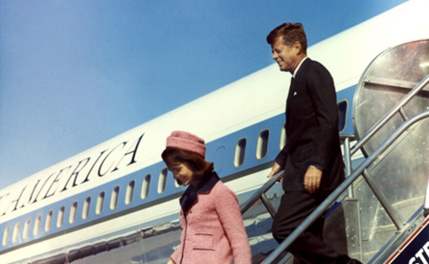 On November 22, 1963, President and Mrs. Kennedy arrive at Love Field, Dallas, Texas.