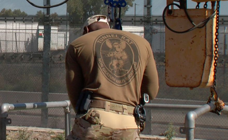 Border Patrol's drug entry team prepares to descend into tunnel, June 12, 2017.