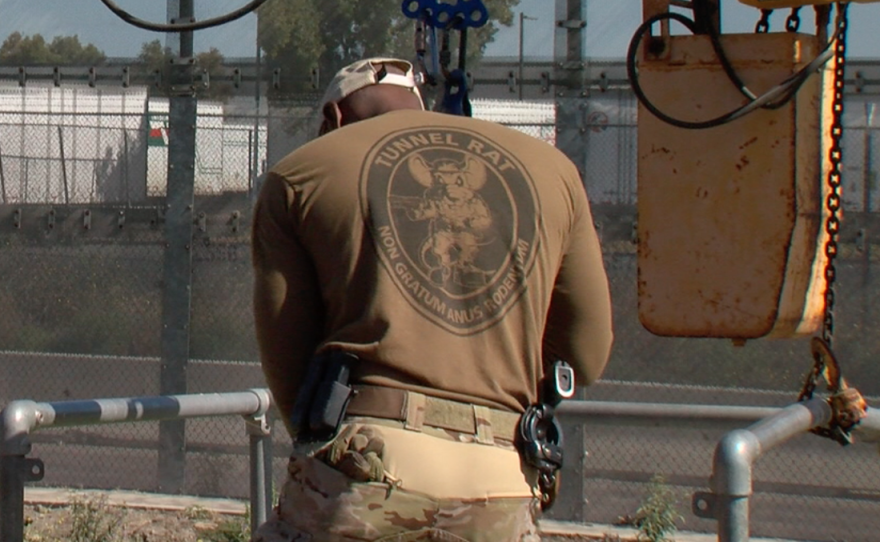 Border Patrol's drug entry team prepares to descend into tunnel, June 12, 2017. 