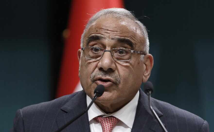Iraqi Prime Minister Adel Abdul-Mahdi speaks to the media during a joint news conference with Turkish President Recep Tayyip Erdogan, in Ankara, Turkey, in May.
