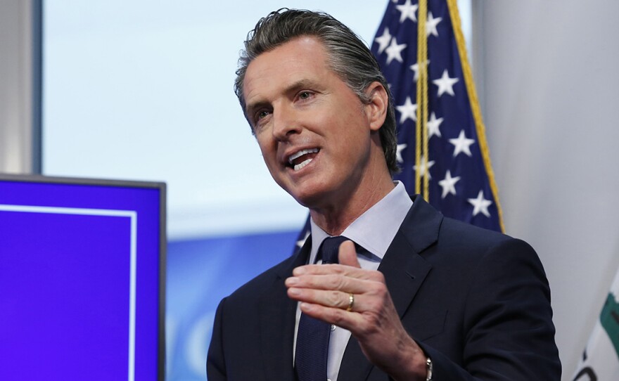 Gov. Gavin Newsom, pictured last month, announced Monday that improvement in pandemic conditions allows more steps toward opening California businesses.