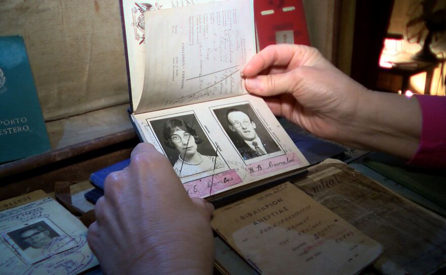 One of the dozens of passports attendees can look through at "Relics of the Hypnotist War" at Space 4 Art.