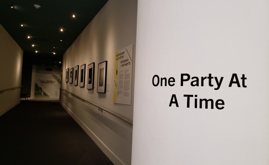 Signage at MOPA in July 2020 notifies visitors of social distancing rules.