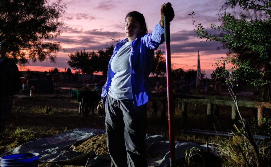 Dr. Kate Spradley, professor of Anthropology at Texas State University, leads a team of anthropology students in exhuming and identifying the remains of migrants buried on the southern border of Texas. Referring to the Argentine Forensic Anthropology Team, who serve as a model for her work, she says, "they have a process that has such dignity and respect. We wanted to just replicate what they did."