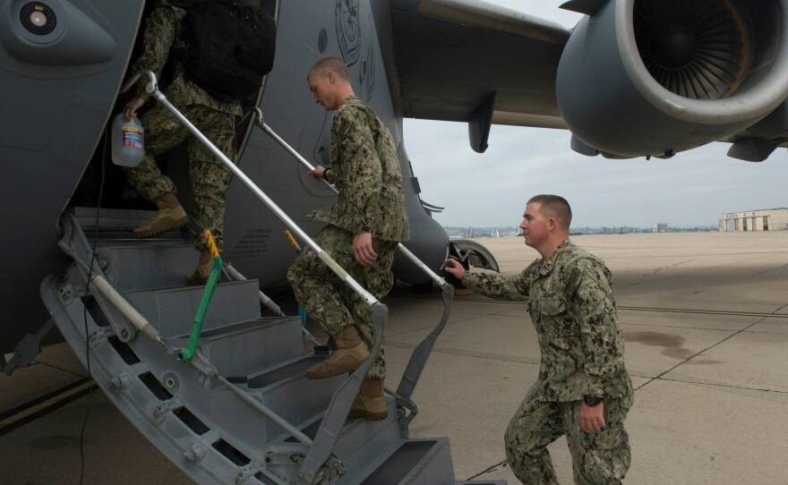 Sailors assigned to Riverine Squadron One deploy to Djibouti and Bahrain from Naval Air Station North Island, March 11, 2015.