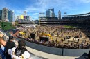 A view of the Petco Park outfield covered with people during the 2023 San Diego Padres Fanfest.