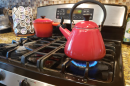 A kettle on a gas stove in Del Mar is shown in this photo, Calif. Jan. 4, 2023.