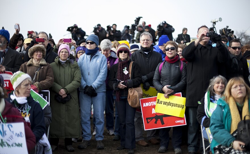 After their march, demonstrators gathered to for speeches and performances supporting efforts to ban military-style assault rifles and other gun control measures.