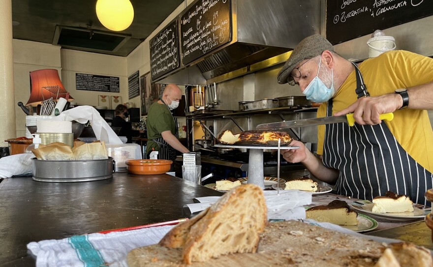 The kitchen at The Eagle, Britain's first gastropub, is just behind the bar.